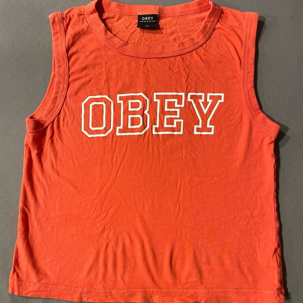 Obey Orange Muscle Tee Crop Top